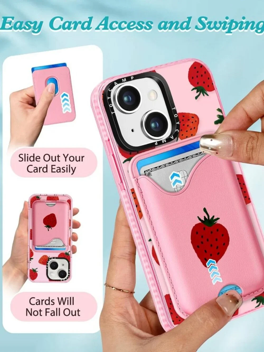 Cute Strawberry Design iPhone 14/13 Case - Magnetic Wallet, Kawaii Phone Cover